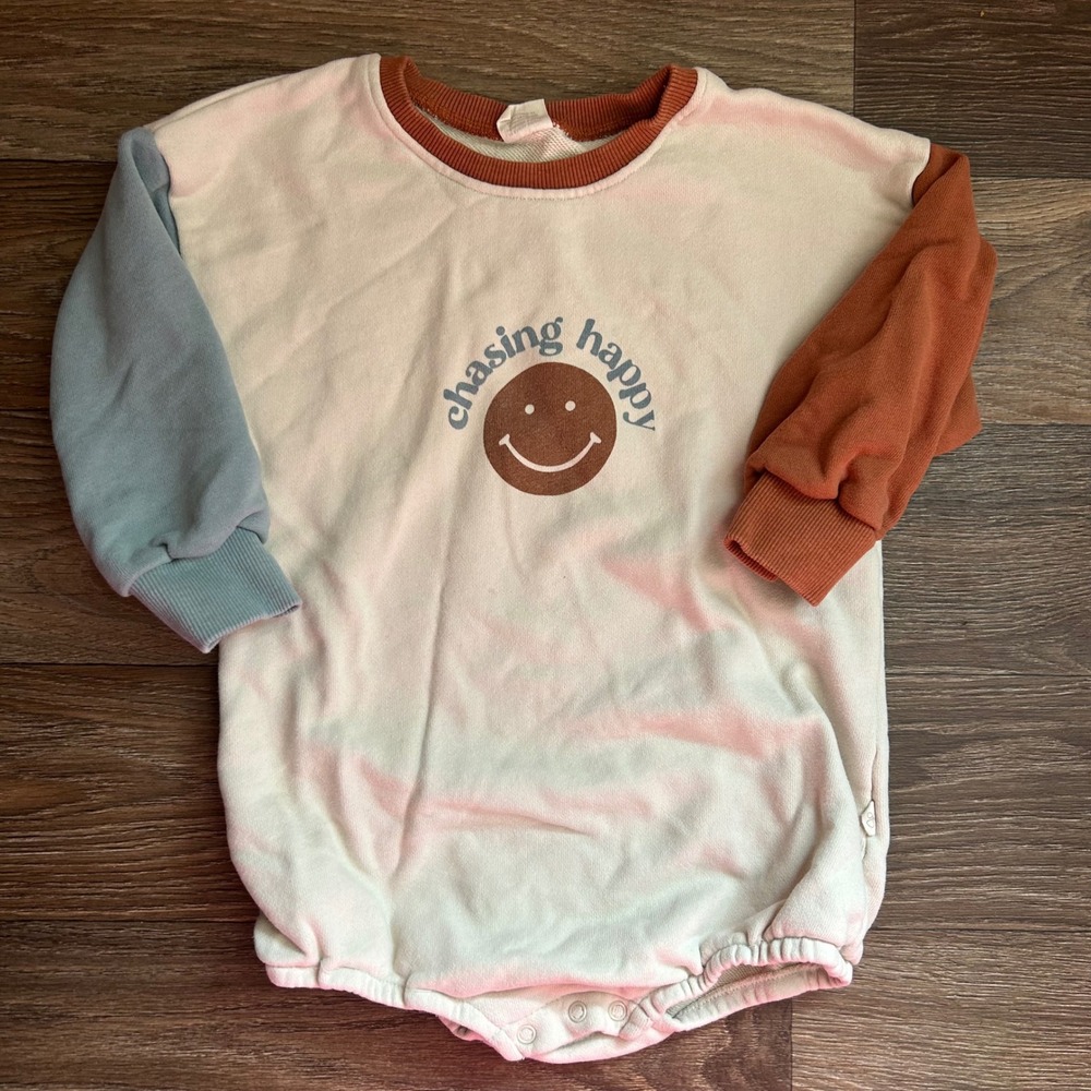 Goumi Kids Chasing Happy Smiley Face Bubble Romper Sweatshirt 2T-3T Colorblock
